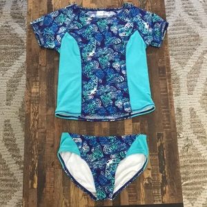 Girls LL Bean Rash Guard & Bottoms